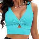 GRAPENT Bikini Tops for Women Cropped StrapCore Tankini Tops Beach Padded Knot Twist Cut Out Adjustable Swimwear Top Only (Small, Aqua Blue)