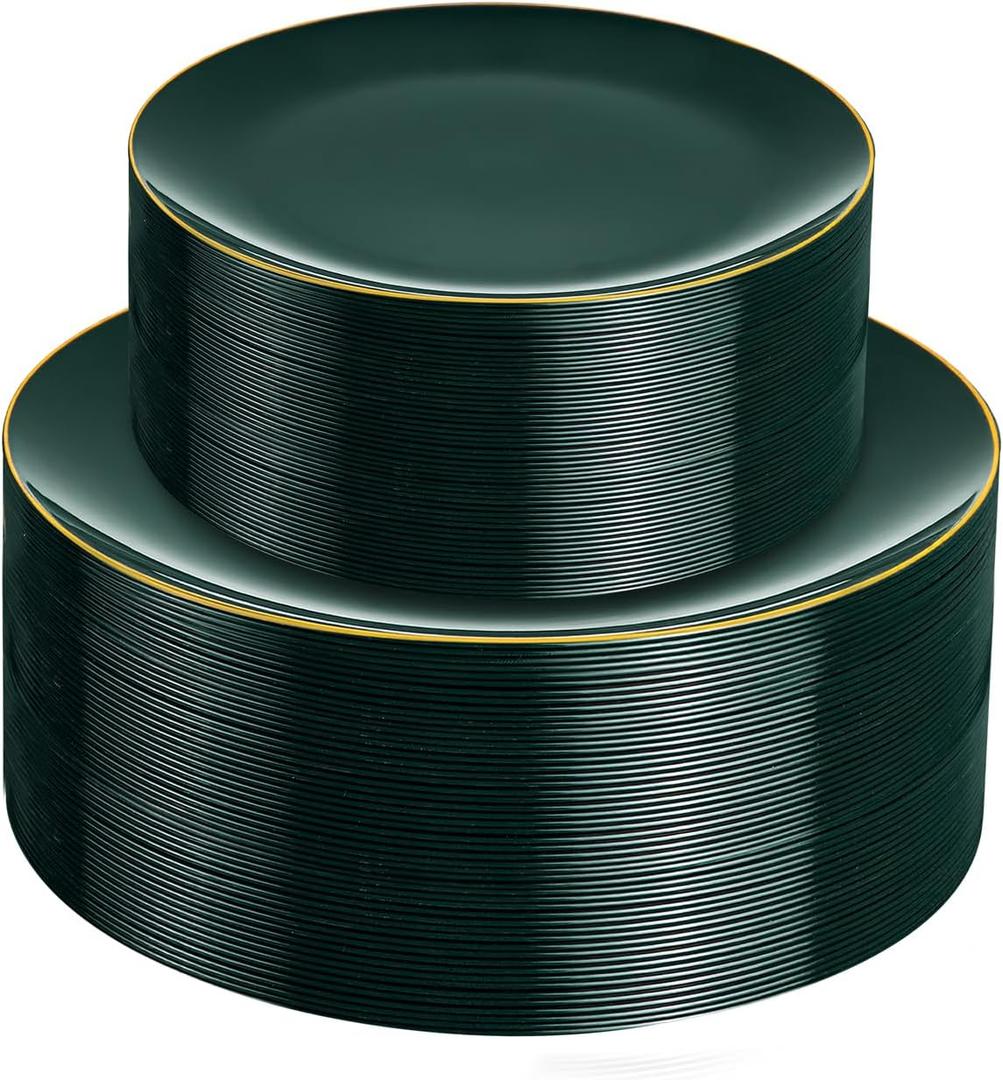PULOTE 60PCS Green Plastic Plates - Heavy Duty Green Disposable Include 30 Each (10 inch Dinner & 7 inch Dessert) Plates, Ideal for Party & Christmas