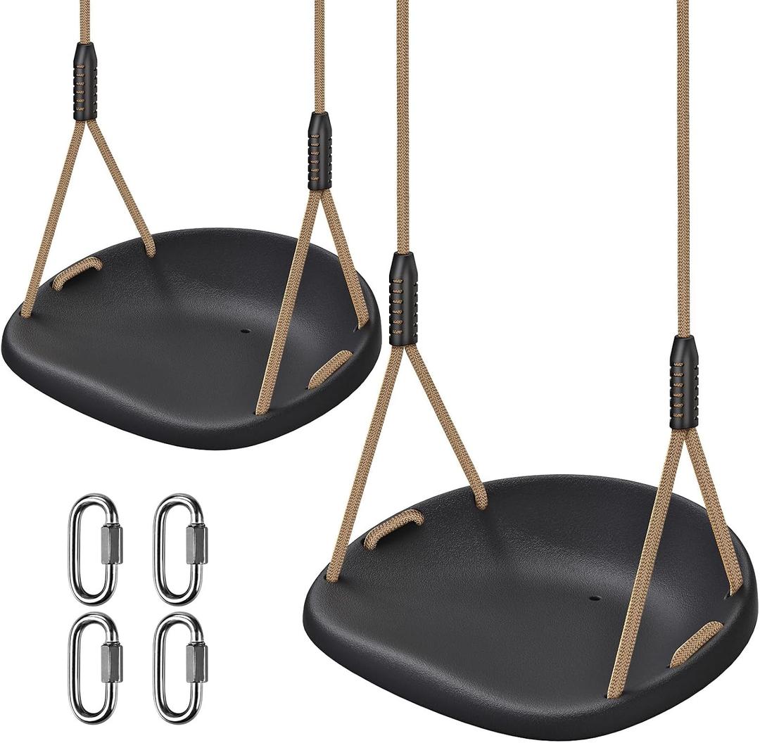 SELEWARE Heavy Duty Swing Seat for Adults Kids Tree Swing with Weather Proof Ropes Swing Set Accessories for Backyard Patio Garden Playground, Height Adjustable Black of 2