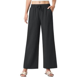Women's Palazzo Pants " Flowy Travel Wide Leg Yoga Pants 2026 Ladies Casual Summer Loose Beach Lounge (Black)29 inseam,small