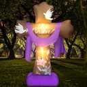 6 ft Easter Inflatable Outdoor Yard Decoration Blow up Inflatable He is Risen Cross Set with Build in LED Lights Decor for Easter Spring Party Lawn Supplies