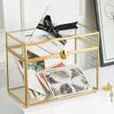 Glass Wedding Card Box with Slot, 10.2 inch Clear Card Box Gold Brass Gift Card Storage Box with Lock Perfect for Wedding Receptions, Baby Shower, Birthday Party, Bridal Shower