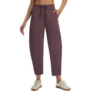 baleaf Womens Barrel Pants with Zipper Pockets Drawstring Athletic Pants Elastic Waisted Casual Lounge Work Travel (Brown, S)