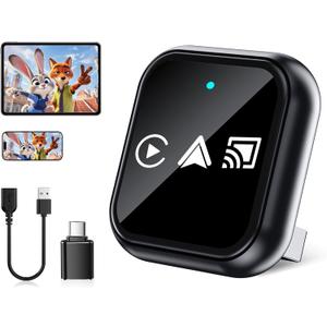 2026 Upgrade 3 in 1 Screen Mirror iOS Phone, Wired to Wireless CarPlay Adapter, 5.0GHz Bluetooth 5.4 Dongle for OEM Wired CarPlayNot for Netflix/Hulu