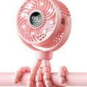 Mini Portable Stroller Fan for Travel,360° Rotation,4-Speed LED Night Light Clip on Fans Operated by Rechargeable Battery, Cordless Fan with Tripod Car Seat Baby Pram (Pink)