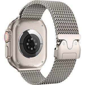 Milanese Mesh Loop Compatible with Apple Watch Bands for Men Women, Stainless Steel Mesh Loop with Parachute-style Buckle for iWatch Ultra 2 Series 10 9 8 7 6 SE 5 4 3 (44mm/45mm/46mm/49mm/(42mm Series 3 2 1), Natural)
