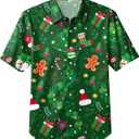 Ithalt Christmas Shirts for Kids Boys Girls Christmas Button Down Short Sleeve Blouse Xmas Gift Tees (6-7 Years, Bgreen1)