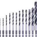 NordWolf 12-Piece Brad Point Wood Drill Bit Set for Carpenter Woodworking, Double Flutes Design with 1/4" Hex Shank, SAE Sizes 1/8" to 1/2"