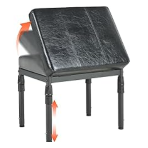 Adjustable Ottoman Pouf, 4 Height Position & 60 Degree Tilt Angle Synthetic Leather Ottomans Foot Stools Stool Pouffe FootStool Under Desk for Living Room Home Office(Black Synthetic Leather)