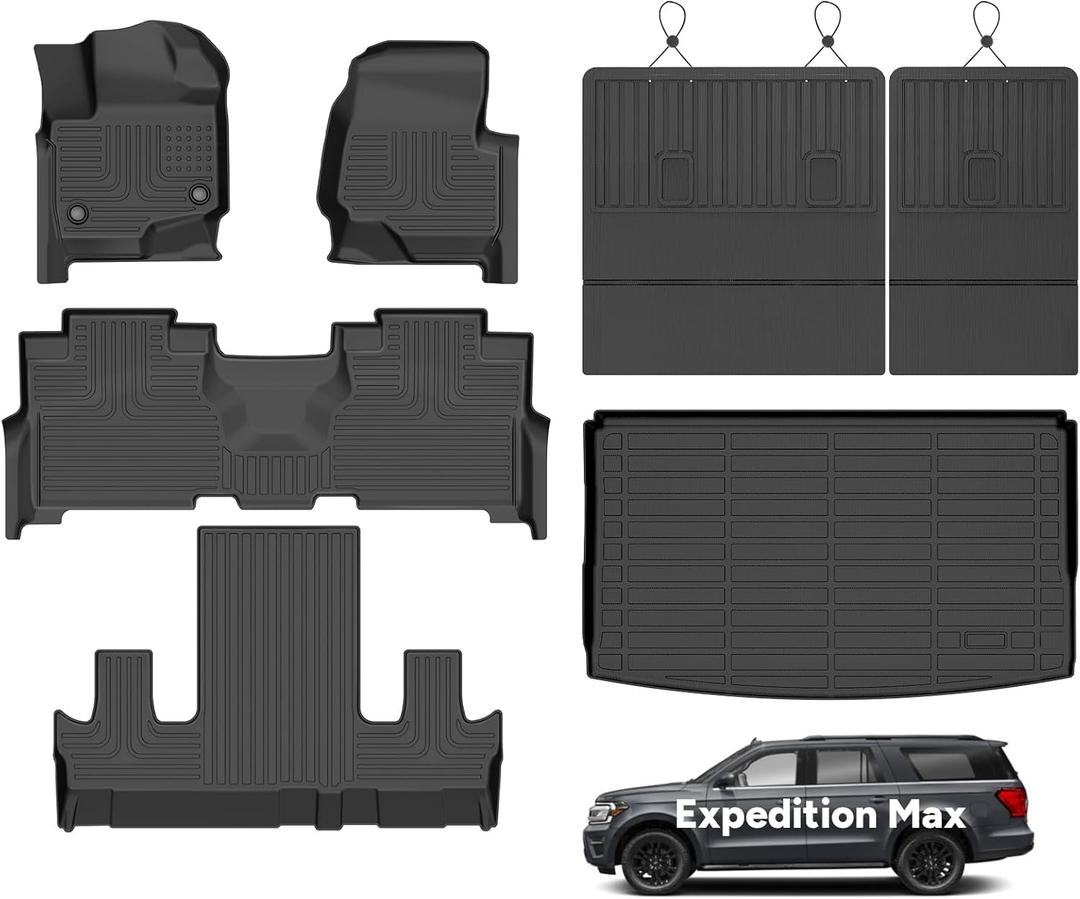 Wayhigh All Weather Floor Mats and Cargo Mat Set for Ford Expedition Max 7 Seats 2021-2024 TPE Car Mats with Backrest Mat Waterproof Heavy Duty Floor Liners for Expedition Max Accessories