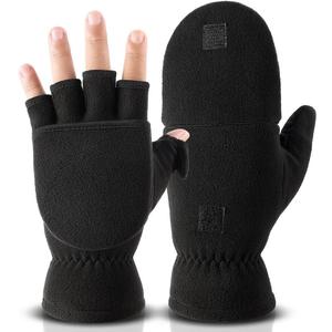 OZERO Winter Gloves Fingerless Convertible Mittens Thermal Polar Fleece Insulated Lining Windproof Warm for Men Women (M)