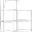 Clear Storage Bins with Lids, 5 Pack Acrylic Display Case with Magnetic Door for Cosmetic Collectibles Large Figures Models, Stackable Acrylic Storage Box for Home Office Living Room Dorm