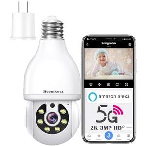 Heemketz Light Bulb Security Camera for Home Security, 2K Security Camers Wireless Outdoor Motion Tracking Detection & Alarm, 5GHz & 2.4GHz WiFi Bulb Camera, Color Night Vision, Two-Way Talk, Alexa