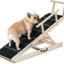 Dog Ramp for Bed - 53.3" Long Foldable Pet Ramp for Small Large Dogs - Dog Ramps for High Beds Couch Car/SUV - Pet Stairs High Traction with Platform 7 Adjustable Heights 17" to 30" Up to 200LBS, Wood (Black+x-large)