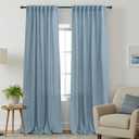 Slate Stone Blue Sheer Curtains 96 Inches Long for Living Room 2 Panels Back Tab Rod Pocket Pale Washed Linen Polyester Blended Woven Cotton Look Material Fabric Drapes 52x96 Length,Denim Jean Blue