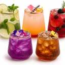 Oojami 40 Pack 14 oz Origami Ripple Stemless Ribbed Plastic Wine Glasses, Disposable Unbreakable BPA-Free Cocktail Cups for Fancy Parties, Weddings, Indoor Outdoor Champagne, Whiskey, Mimosa, Gold Rim