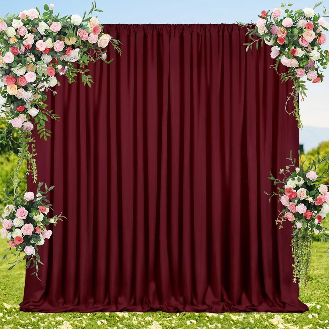 Burgundy Wall Backdrop Polyester Backdrop Curtain Panel Drapes Romantic Stage Fabric 10x8ft for Home Party Backdrop (2Pcs 5Ftx8Ft)