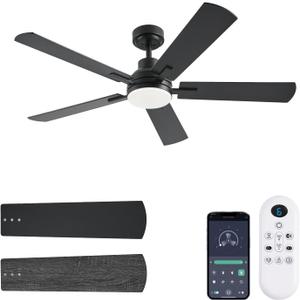 Ceiling Fans with Lights, 52 Inch Low Profile Modern Ceiling Fan with Light and Remote Control, DC Reversible Motor,Noiseless,3CCT,Dimmable, Black 8 Speeds Ceiling Fan for Bedroom Living Room