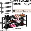 Expandable 3-Tier Metal Shoe Rack, Black Freestanding Storage Organizer