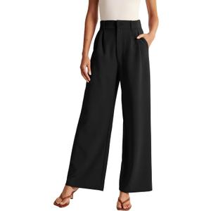 Womens Wide Leg Pants High Waisted Business Casual Summer Dress Pants Palazzo Long Work Trousers with Pockets (Medium, Black)