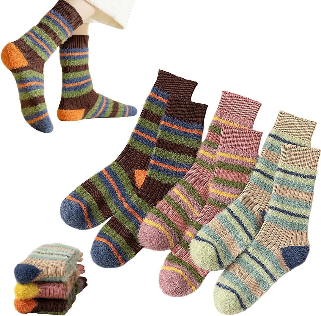 3Pack Womens Fuzzy Socks Warm Sleep Adult Socks Cozy Fluffy Winter Warm Slipper Socks, One Size