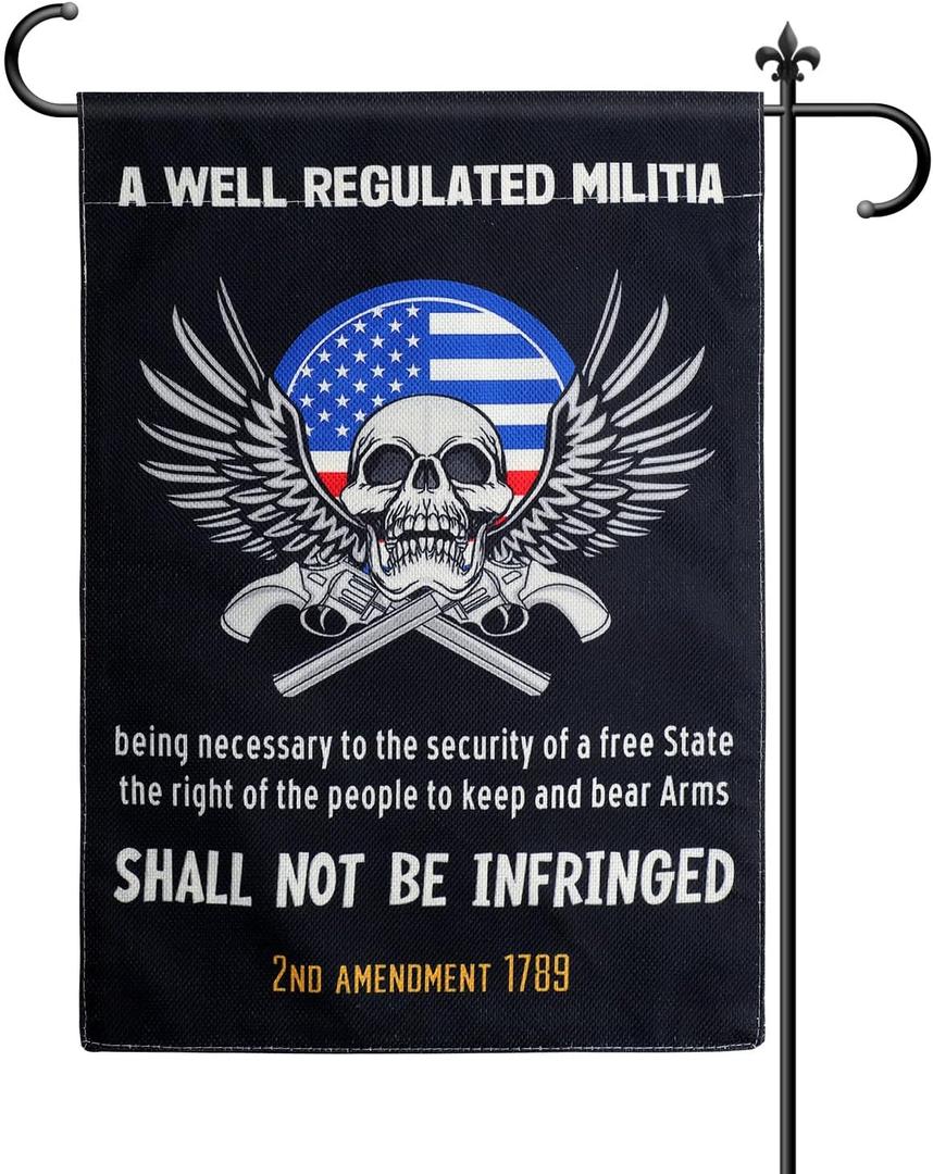 5 x 2nd Amendment 1789 Flag, 17.52x12.4 Inch USA Patriotic Skull Flag Second Amendment Sign The Right of The People to Keep and Bear Arms Shall Not Be Infringed Double Sided Garden Flag for Decoration