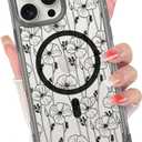 iPhone 16 Pro Max Case - Four-Corner Shockproof, Magnetic, Clear Black Flowers Design