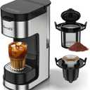 Single Serve One Cup Coffee Maker, for K Cups and Grounds, 3 Brew Styles, 6 to 12 Oz Brew Sizes Coffee Machine with Romvable Drip Tray & Reservoir