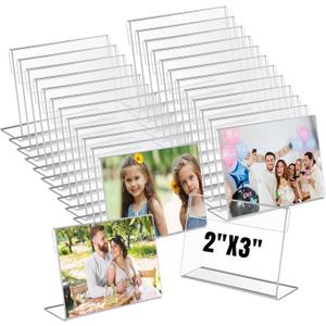 Chunful 24 Pack Clear Acrylic Self Standing Photo Frames Small Picture Frame Bulk Wallet Size Desktop Display Freestand for Home Office (2 x 3 Inches)