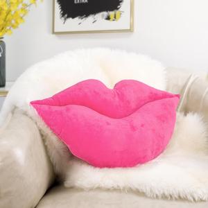AELS 3D Lips Throw Pillows Smooth Soft Velvet Decorative Throw Pillows Love Pillows Cute Pillow 20 X 11 inches for Couch Sofa Bed Living Room Bedroom, Vivid Pink