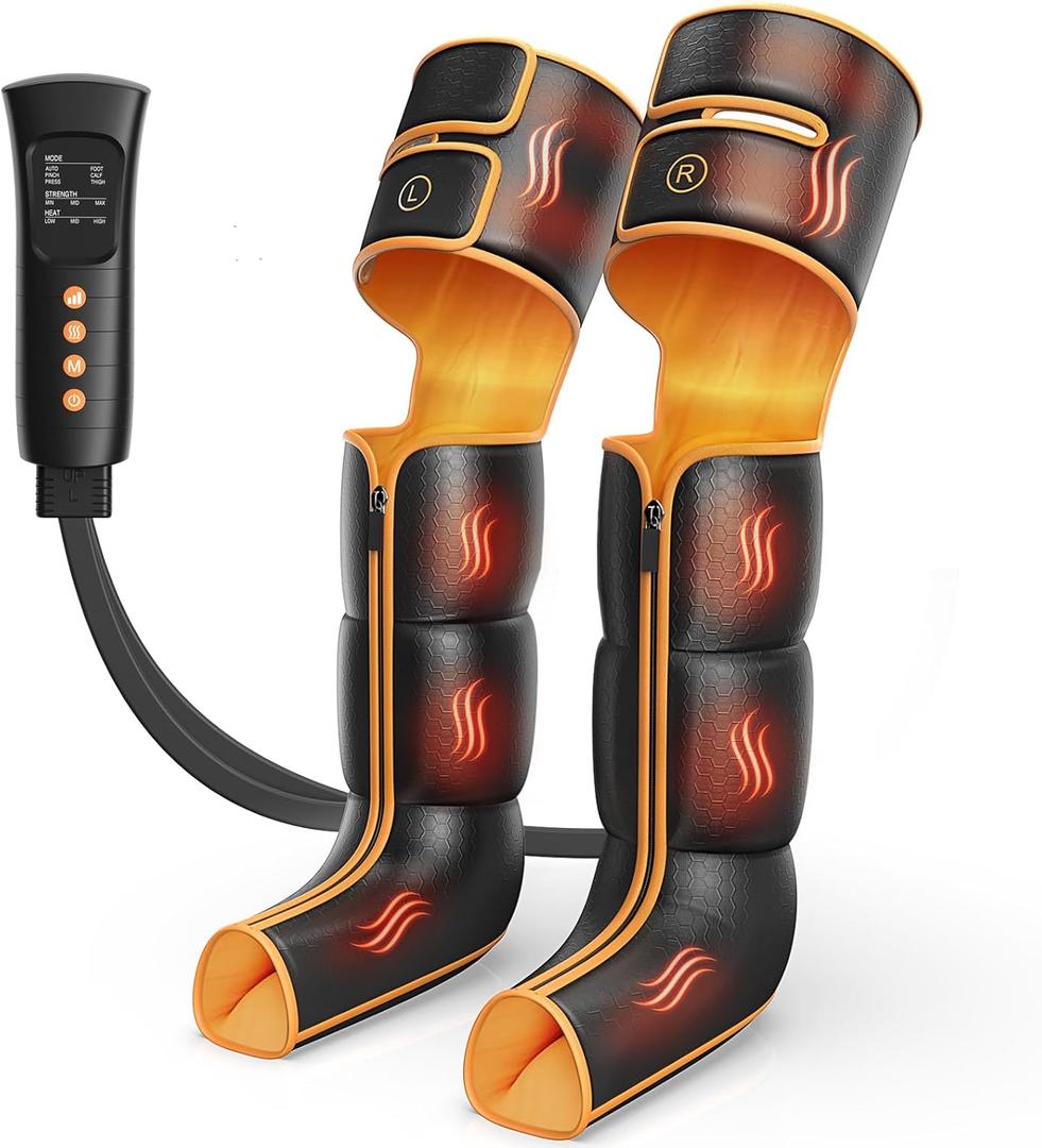 Leg Massager with Heat and Compression, Foot Calf & Thigh Massage for Circulation and Pain Relief, Leg Compression Massager with Handheld Controller 3 Intensities 6 Modes - FSA HSA Eligible (Yellow & Black)