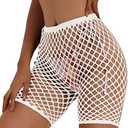 Lunedear Womens Sexy Fishnet Mesh Biker Short Black High Waist Swimsuits Bikini Bottom Cover up Shorts, Size: Small