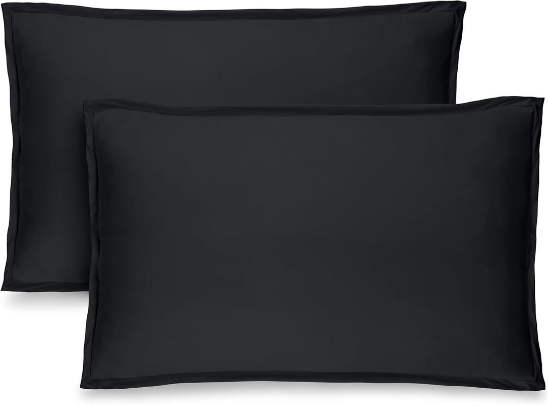 Bare Home Standard Pillow Sham Covers - Set of 2 - Premium 1800 Ultra-Soft Microfiber - Double Brushed - Bed Pillow Shams - Pillows Not Included (Set of 2, Black)