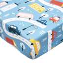 Cloele Fitted Crib Sheet - Baby Nursery Sheet 100% Polyester 1 Pack Cozy Bed Sheet for Standard Crib and Toddler Mattresses - Blue Car Nursery Bed Sheet Infant Toddler Sheet for Baby
