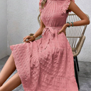 SHEIN LUNE Swiss Dot Ruffle Hem Belted Dress, SIZE M