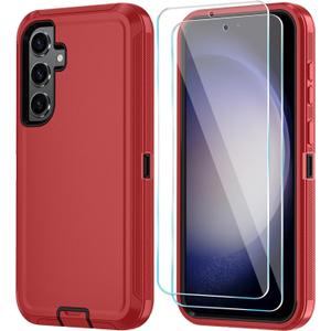 ONOLA Phone Case for Samsung Galaxy S23 FE Case with HD Screen Protector, Heavy Duty Shockproof & Dropproof 3-Layer Cover Phone Case for Galaxy S23 FE 6.4'', Red Black