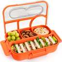 EASYFUN Bento Box Adult, Lunch Box, 4-Compartment Lunch Containers, Drop-Proof, Dishwasher Safe & Made with BPA-Free Materials (Orange)