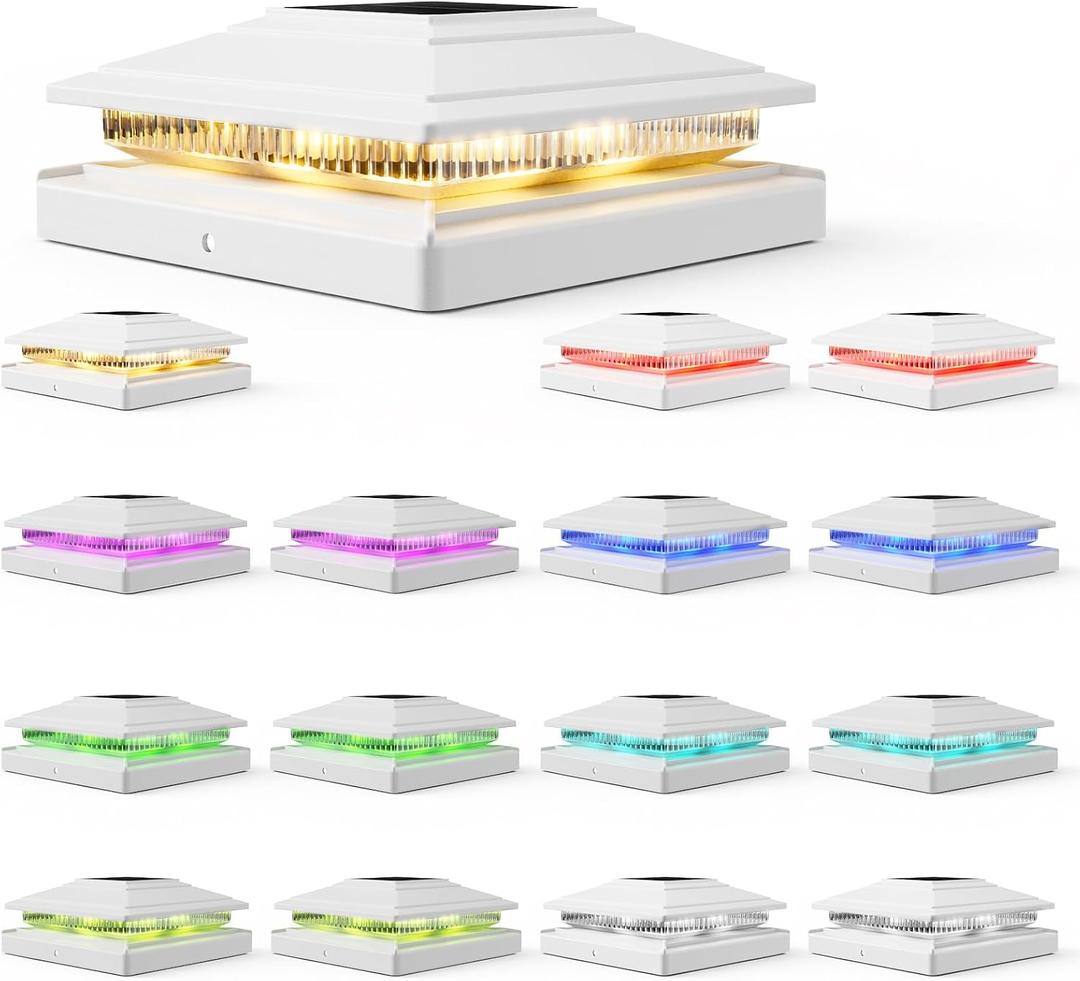 Solar Post Cap Lights 16pack, 8 Color Modes, for 4x4 5x5 6x6 Posts White