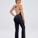 TDIFFUN Women Flare Jumpsuits Backless Workout Hollow One Piece Sleeveless Padded Unitard Sexy Gym Yoga Outfits (Black, M)