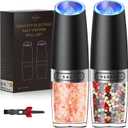 Sangcon Gravity Electric Salt and Pepper Grinder Set Automatic Shakers Mill Grinder with LED Light, BATTERY POWERED Adjustable Coarseness One Hand Operation, Upgraded Larger Capacity