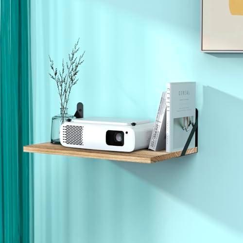 DAWASAPAT Projector Shelf, Projector Wall Mount Floating Shelf, Projector Mount, Deep Shelves with Large Storage for Living Room, Kitchen, Office, Bathroom, Bedroom Router Shelf with Cable Ties-Oak