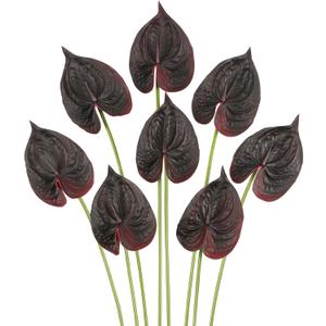 8PCS Burgundy Faux Anthurium Flowers 24.8’’ Real Touch Flowers Long Stem Artificial Anthurium for Vase Table Centerpiece Home Wedding Party Garden Spring Decoration(Burgundy)