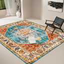 INGEROOM Washable Area Rugs for Living Room Vintage Large Area Rug 6x9 Boho Rug Non-Slip Carpet Machine Washable Area Rugs for Bedroom and Kitchen Made of Faux Wool Ruggable Rugs