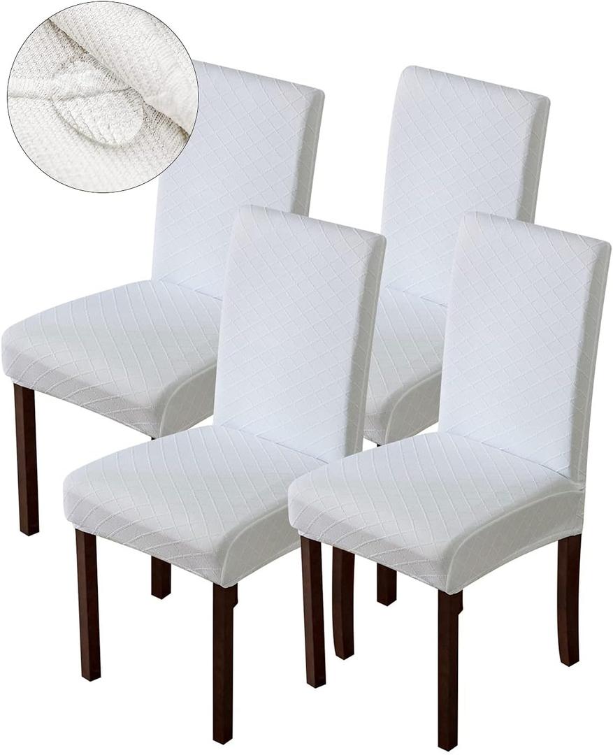 Genina Waterproof Chair Covers for Dining Room Dining Chair Covers Kitchen Parsons Chair Covers (White, 4 PCS)