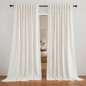 RYB HOME Farmhouse Sheer Curtains 108 inch Length, Semi Sheer Curtain & Drapes Large Window Dressing Lights & Winds Filter for Bedroom Home Office Living Room, Linen, W 70 x L 108 inch Long, 1 Pair