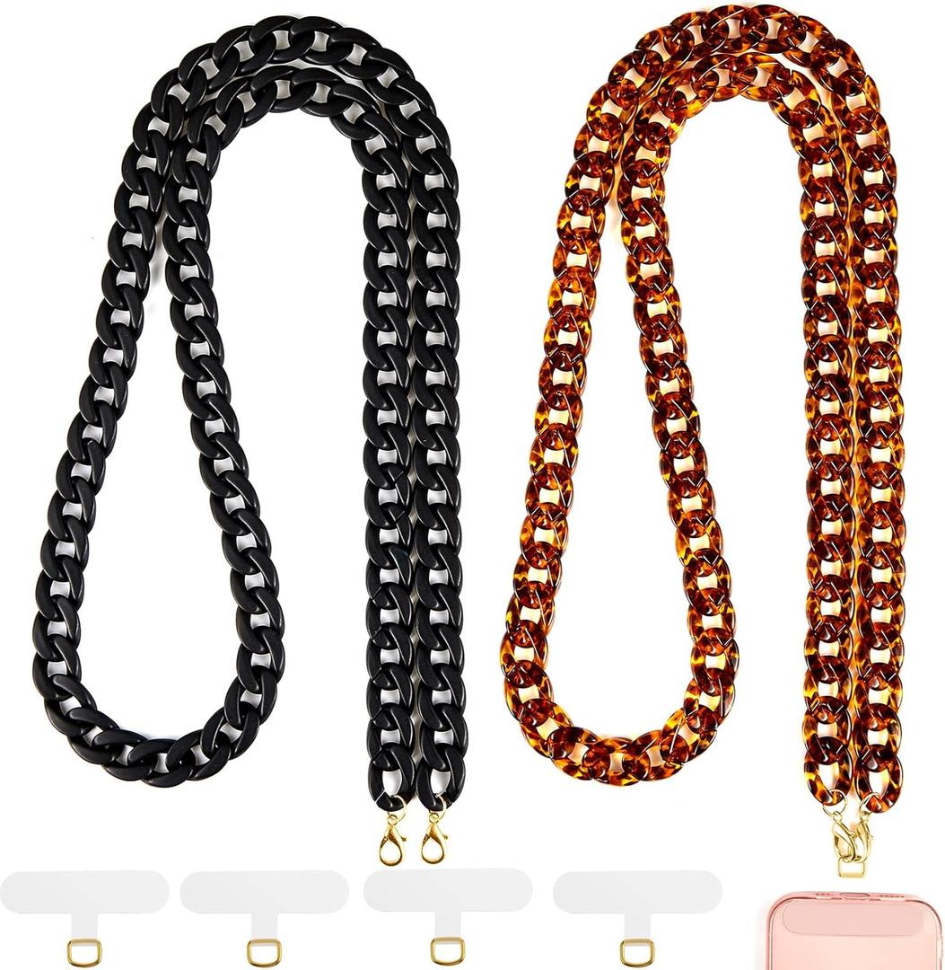 Wrestler 2 Pcs Crossbody Phone Lanyard Chain Charm Cell Phone Straps Compatible with Universal Cases 59 Inch(Black, Coffee)