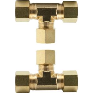 Legines Brass Compression Fitting, Tee Union, 3 Ways Connector, 1/4" Tube OD, Pack of 2 (0.25 Inch)
