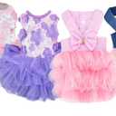 Dog Dresses, Fashion Pet Dog Clothes, Striped Mesh Puppy Dogs Princess Dresses (Purple/Pink(4pack), X-Small)