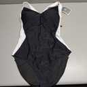 Eomenie One Piece Swimsuit Lace-Up Back,Colorblock Waist-Slimming,Adjustable Wide Straps,Fully Lined Coverage,Resort Swimwear (Large, Black,white)