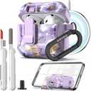 wenew Compatible with AirPods 4th Generation Case Cover with Phone Stand, Cleaner, Clip, Compatible with Magsafe Charger, One-Click Pop Open Lock iPod 4th Case (Purple 1, AirPods 4th)